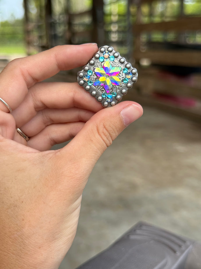 Turquoise Flower Berry Square Conchos 1”