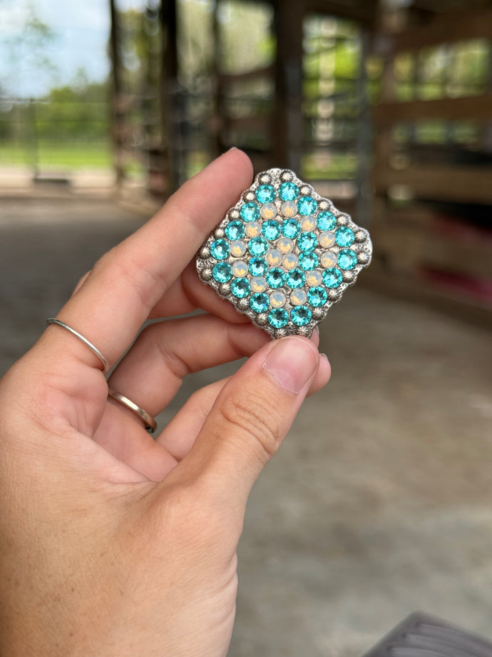 White Opal & Light Turquoise Berry Square Concho 1 3/8”