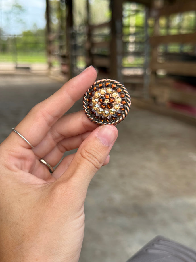 Smoked Topaz & Golden Shadow Rope Round Concho 1 1/4”