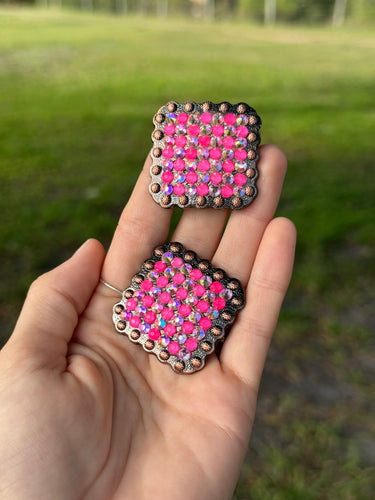 Hot Pink & AB Copper Conchos 1 3/8” (Pair)
