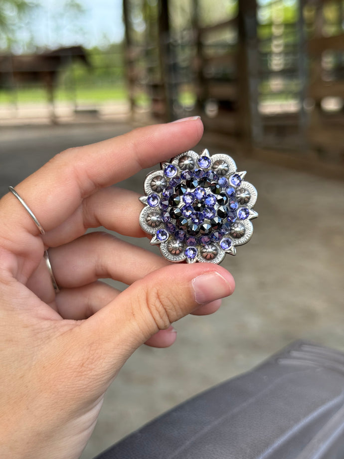 Tanzanite & Jet Hematite Berry Round Concho 1 1/2”