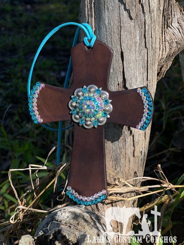 Turquoise & AB Saddle Cross