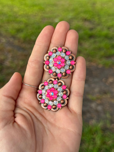 Hot Pink & White Opal Concho 1 1/4” (Pair)