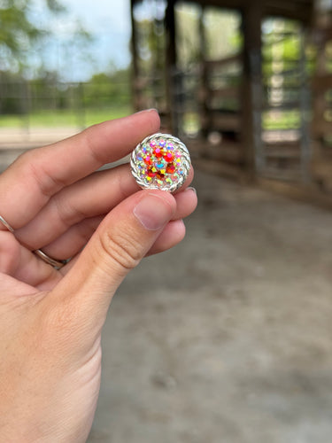 AB & Fire Opal Rope Round Concho 3/4”