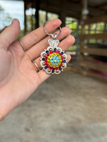 Rainbow Concho Keychain 1 1/2”