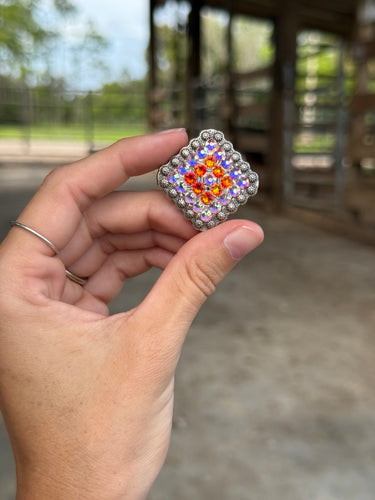 AB & Fire Opal Berry Square Concho 1”