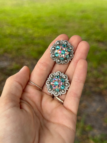 Turquoise & AB Concho 1” (Pair)
