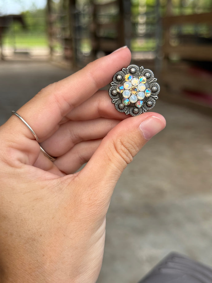 White Opal & Shimmer Berry Round Concho 1” (PAIR)