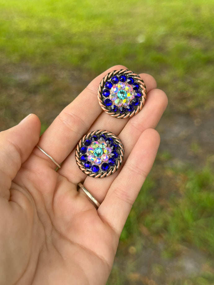 Cobalt, Turquoise & AB Concho 1” (Pair)