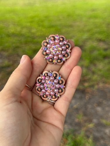 Pink Pearlies & AB Concho 1 1/4” (Pair)
