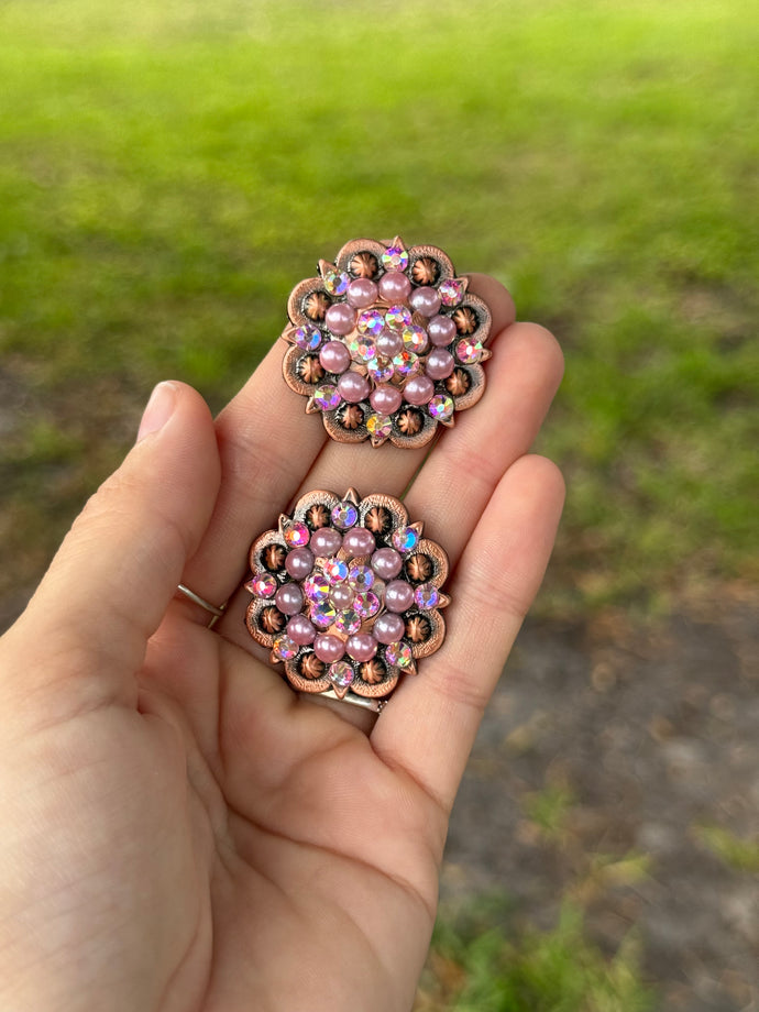 Pink Pearlies & AB Concho 1 1/4” (Pair)