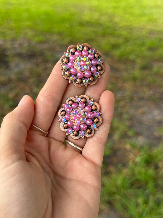 Pink Pearlies & AB Concho 1 1/4” (Pair)