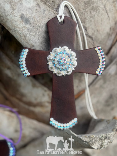 White Opal & Sapphire AB Saddle Cross