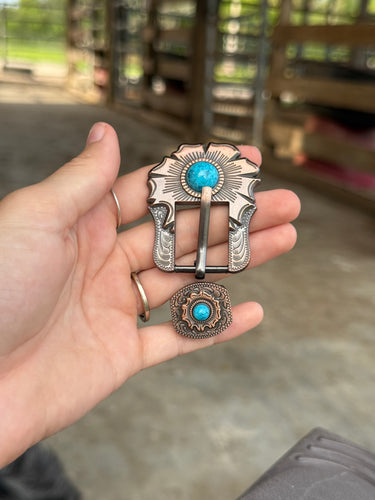 Faux Turquoise Copper Engraved Buckle (PAIR)