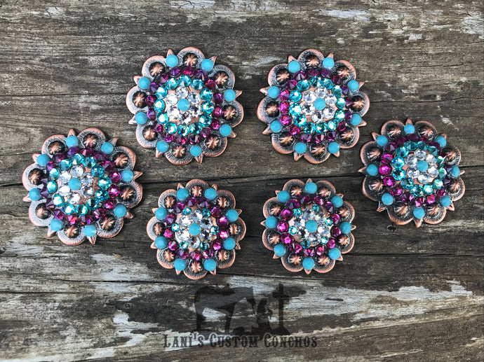 Turquoise, Crystal, Light Turquoise, & Fuchsia