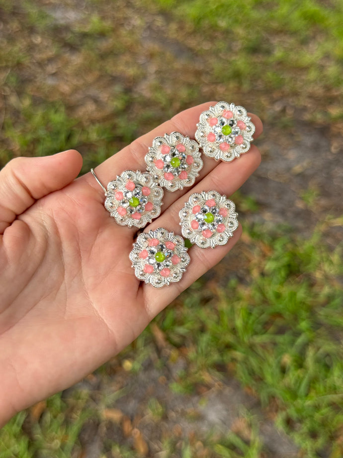 Lime, Coral, & Crystal Concho 1”