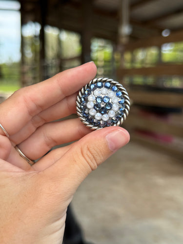 Denim & White Opal Rope Round Concho 1 1/4”