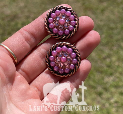 Pink Pearlie Copper 1” Rope Concho