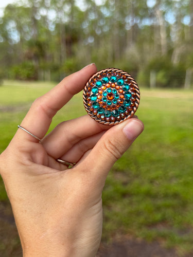 Copper & Blue Zircon Concho 1 1/2”