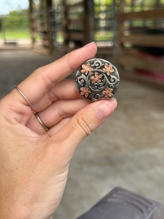 Tooled Flower Round Concho 1 1/4”
