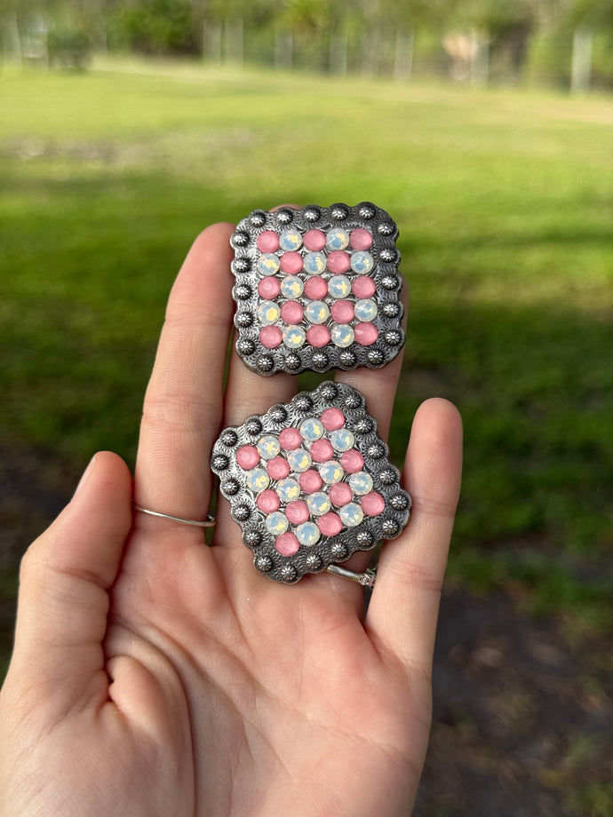 Coral & White Opal Conchos 1 3/8” (Pair)