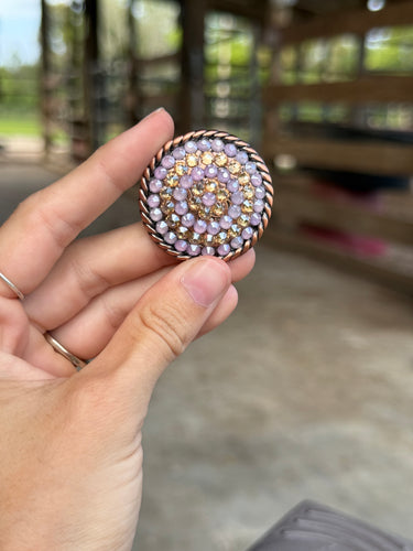 Crystal Lilac & Golden Shadow Rope Round Concho 1 1/2” (PAIR)