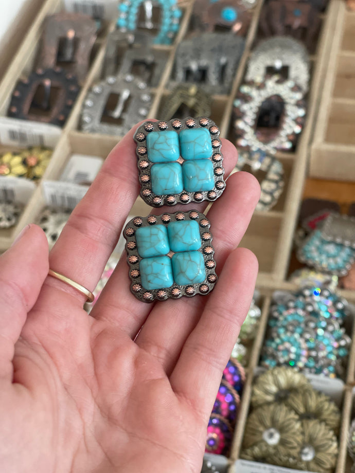 1” Turquoise Stone Copper Square Concho