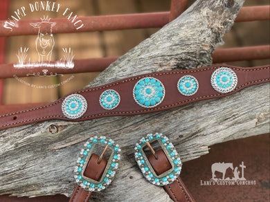 Turquoise Stone, Light Turquoise & Crystal Rhinestones, & Pearl Witherstrap Patina Medium Oil