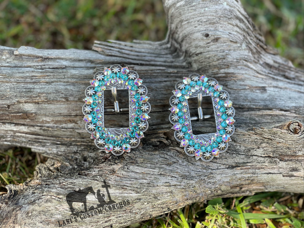 3/4” Tack or Headstall Buckle AB & Light Turquoise