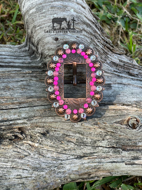 3/4” Tack or Headstall Buckle Pink Stone, Hot Pink, & Crystal
